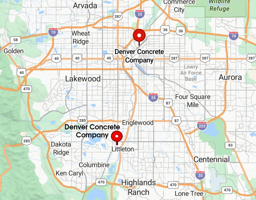 Map of Denver Concrete Company locations in the Denver metro