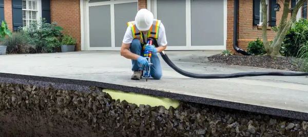Mud jacking a sunken concrete slab in Denver